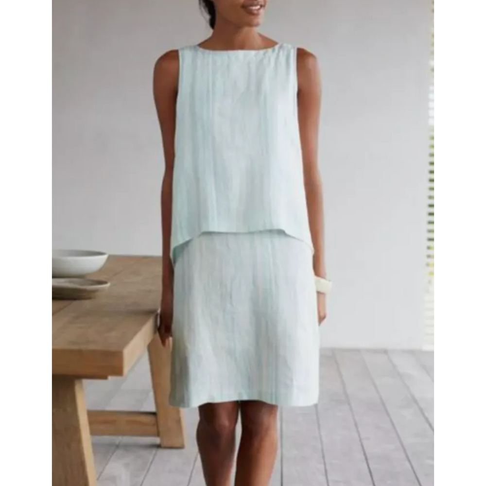 Pure J Jill Women's Dress Petite Large 100% Linen Striped Layered Coastal